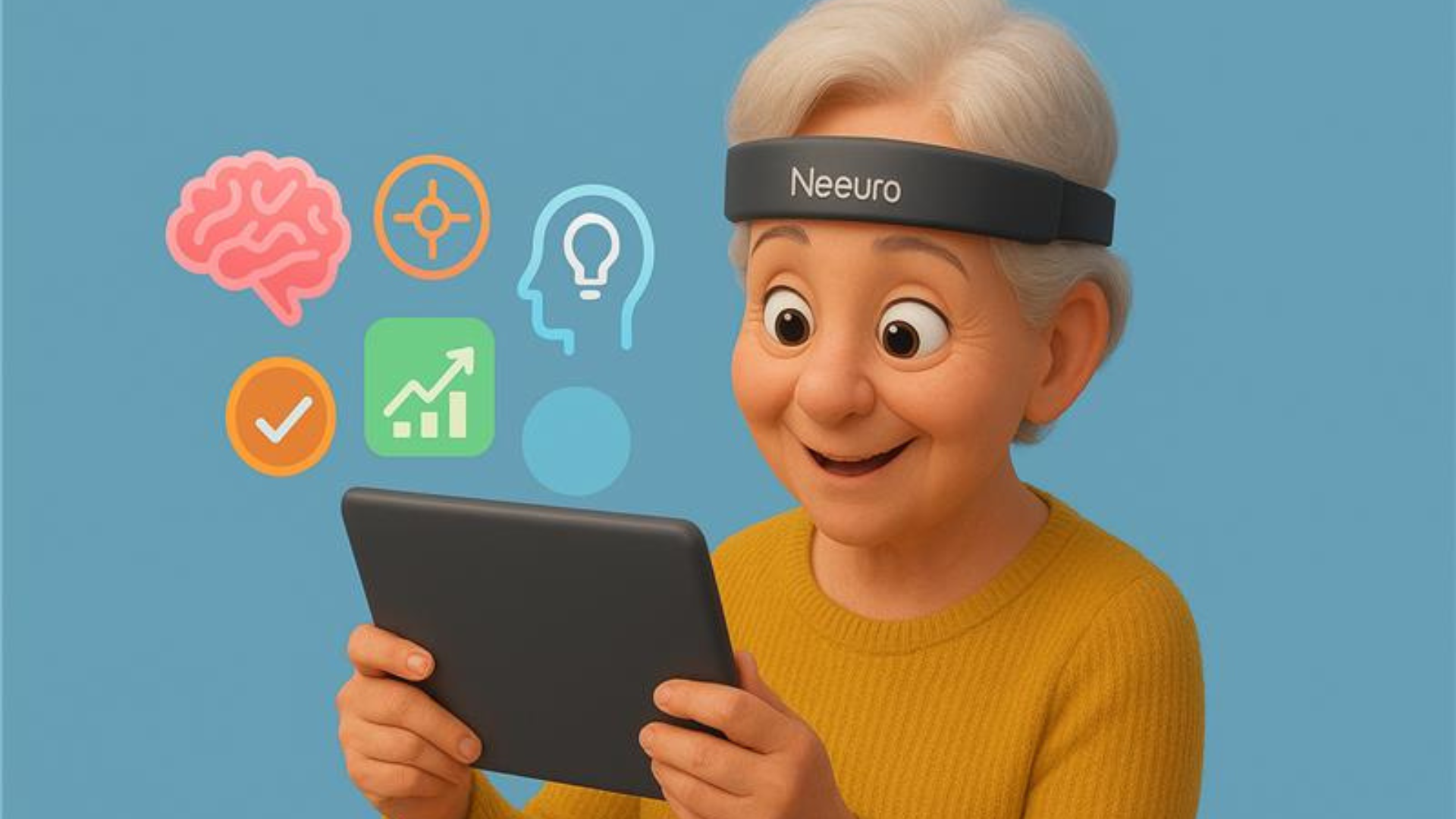 A senior using the Neeuro SenzeBand and brain training app