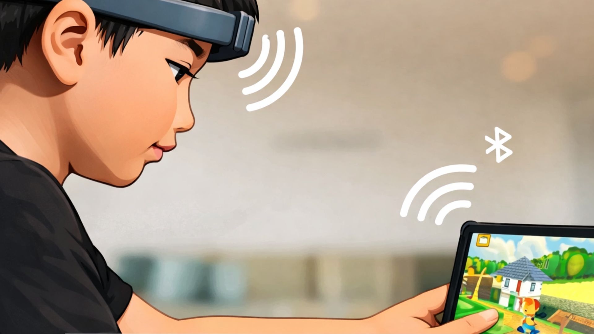 A child enjoying concentration training games with SenzeBand2