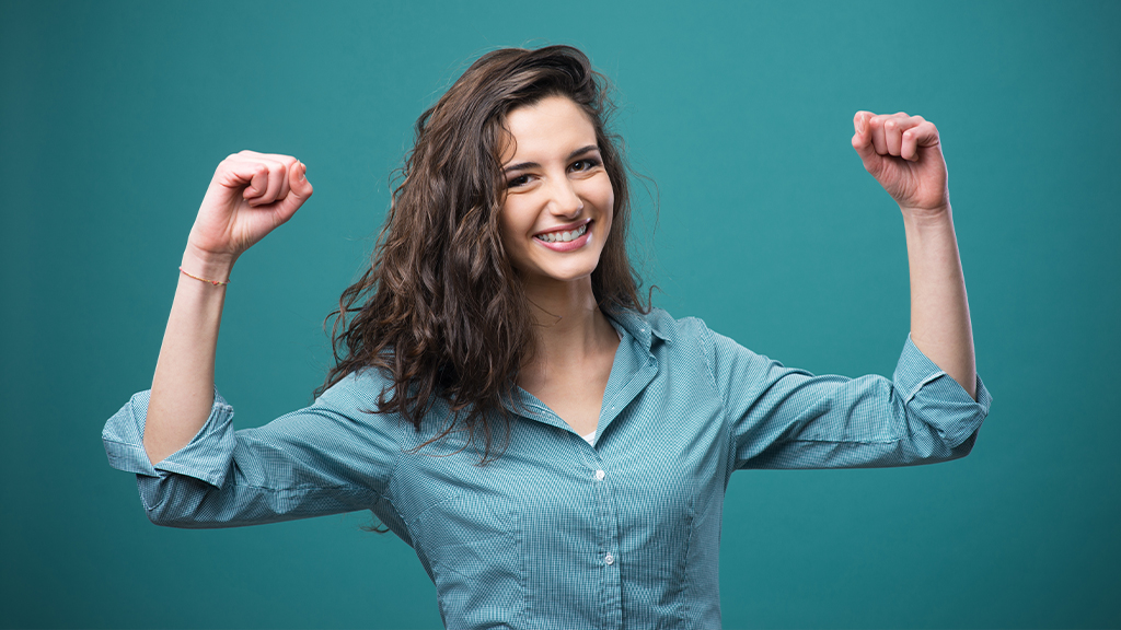 Cheerful empowered woman